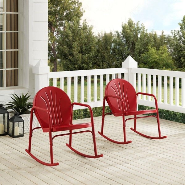 Crosley Furniture Outdoor Rocking Chair Set, Bright Red Gloss - 2 Chairs - 2 Piece CO1013-RE